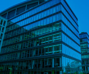 image of a commercial building with a blue filter