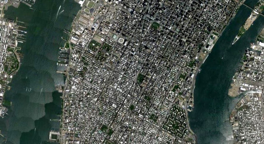 Google Satellite View of Manhattan