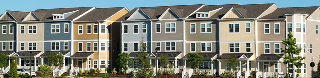 Row of connected townhouses illustrating affordable housing