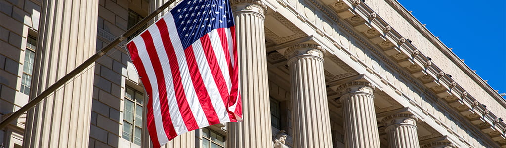 american flag on government building