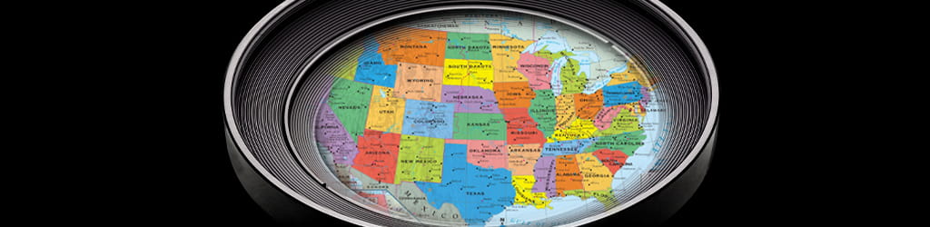 United States map inside a camera lens