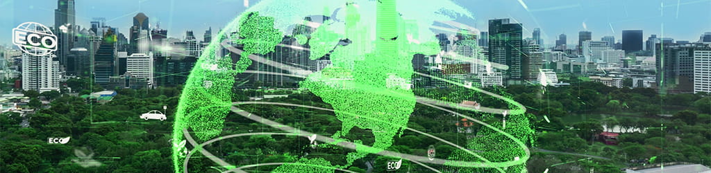 green globe across city