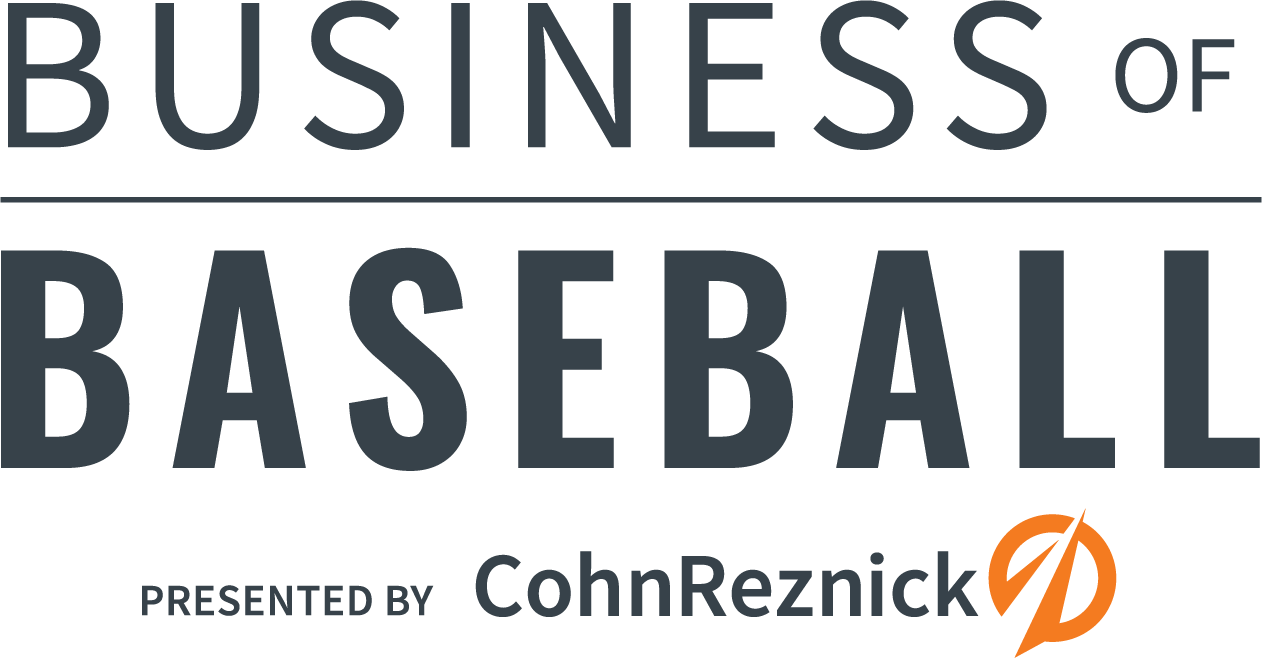 Image with text reading Business of Baseball presented by cohnreznick