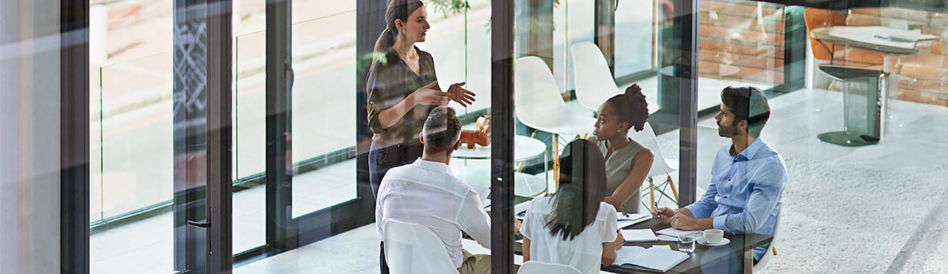 Employees discussing in conference