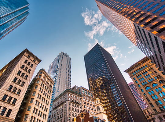 upward view of skyscrapers