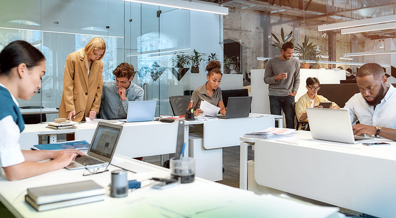 group of people working in an office