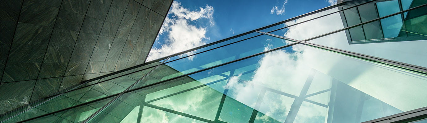upward angle of a glass building