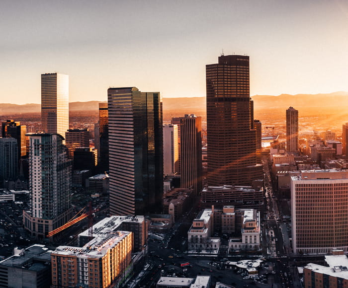 city skyline at dusk
