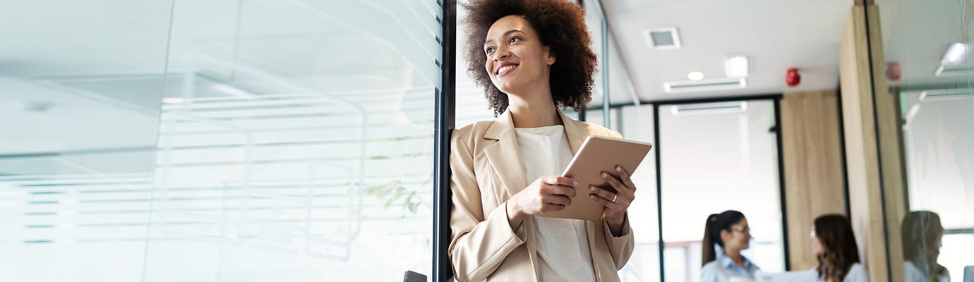 a woman working in a hallway