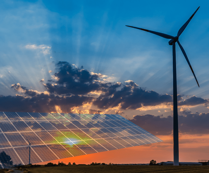 windmills and solar panels illustrating renewable energy industry