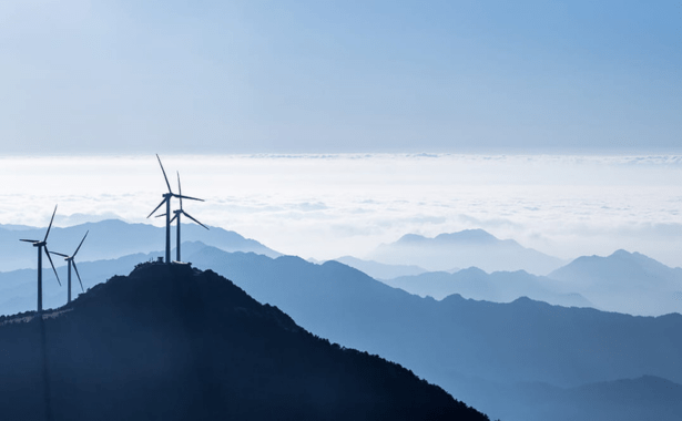 wind turbines on a mountain