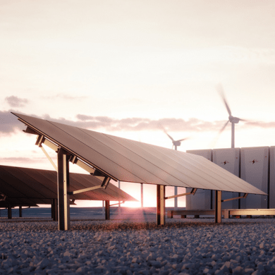 renewable energy farm at dusk