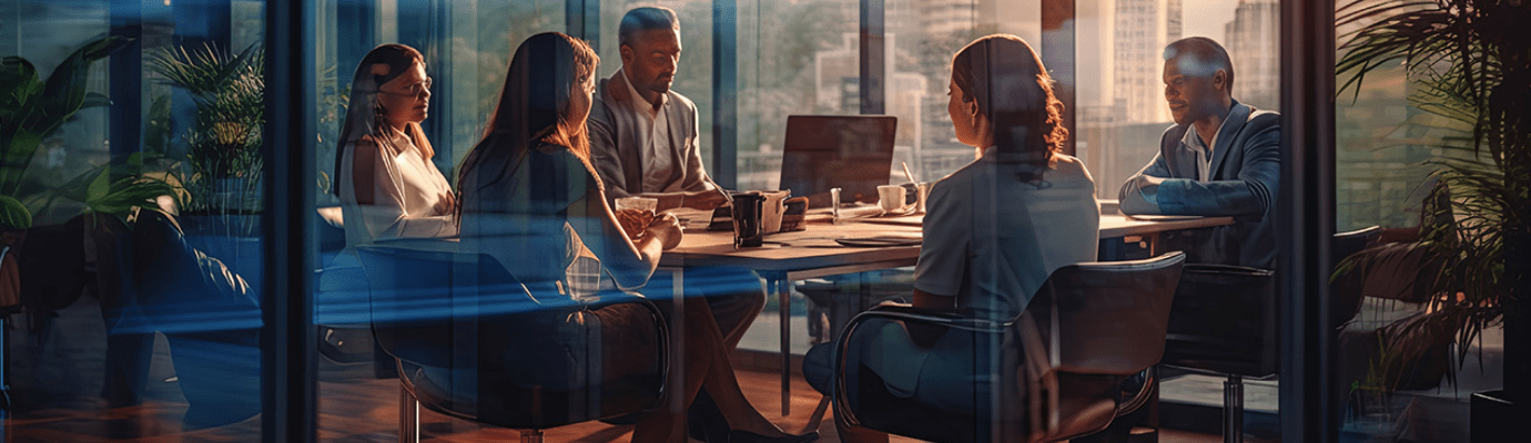 a team meeting at sunset