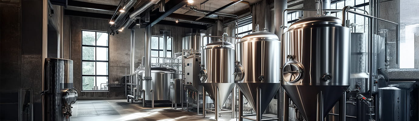 distillery equipment in a warehouse building